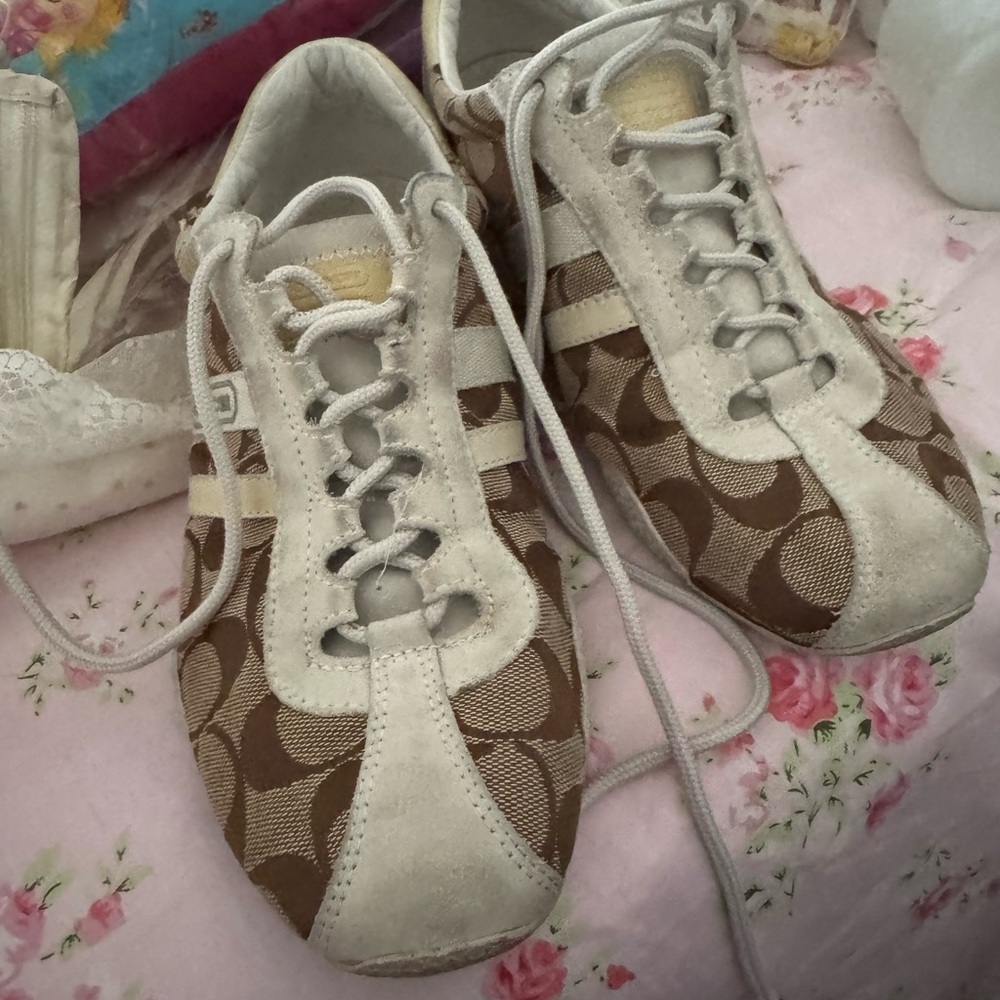 Brown and Tan  Patterned Coach Sneakers